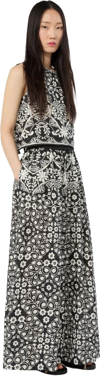 Max Mara Wide-Leg Trouser with Elastic Waistband and Floral Print Zwart