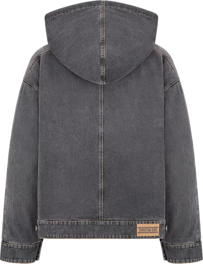 Dior Washed Black Denim Hooded Vertical Stitch Jacket Grijs