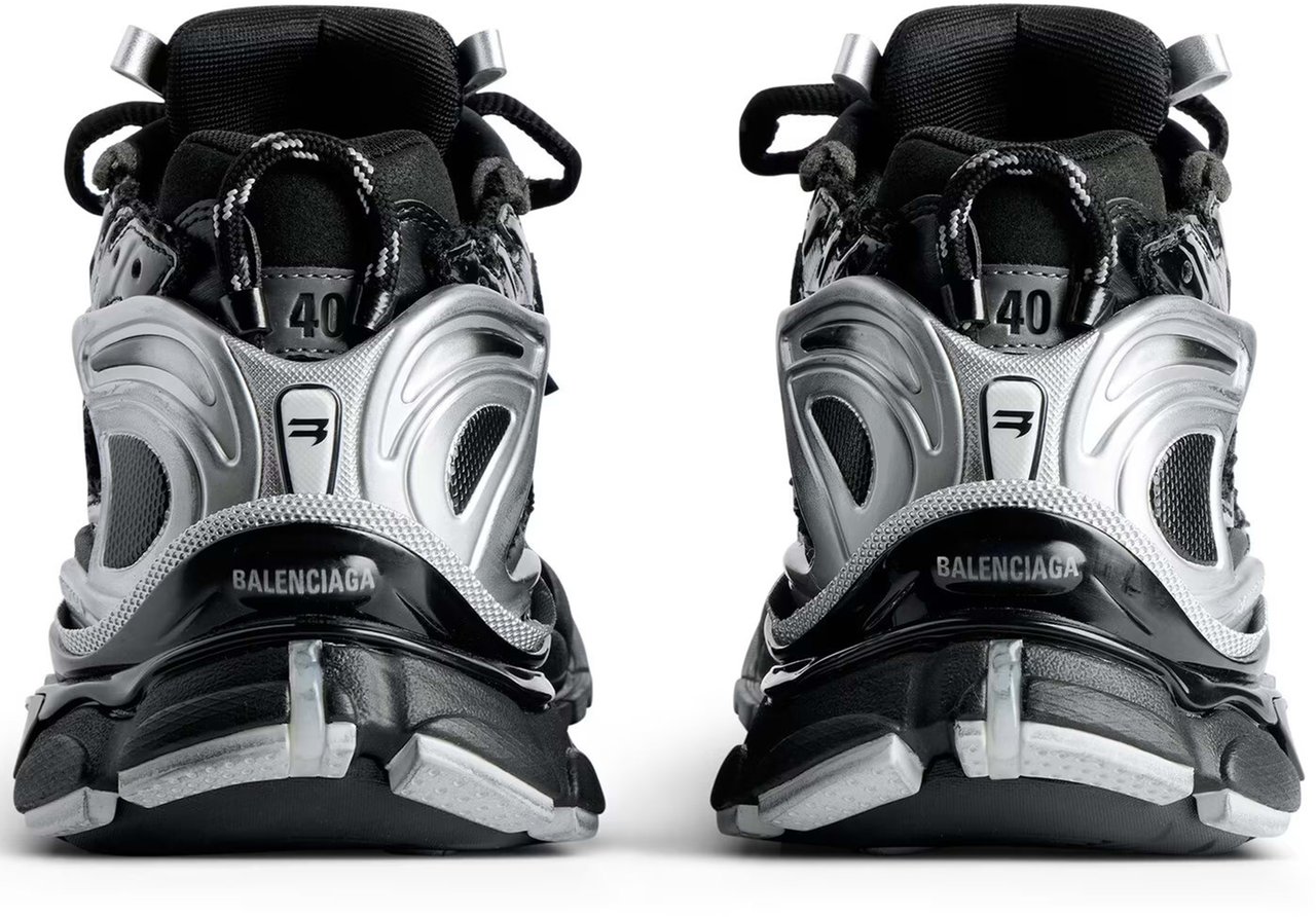 Balenciaga Black/Silver Runner Mesh Chunky Sneakers Zwart