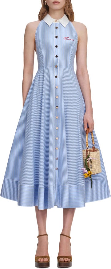 Self-Portrait dress blue stripe Blauw