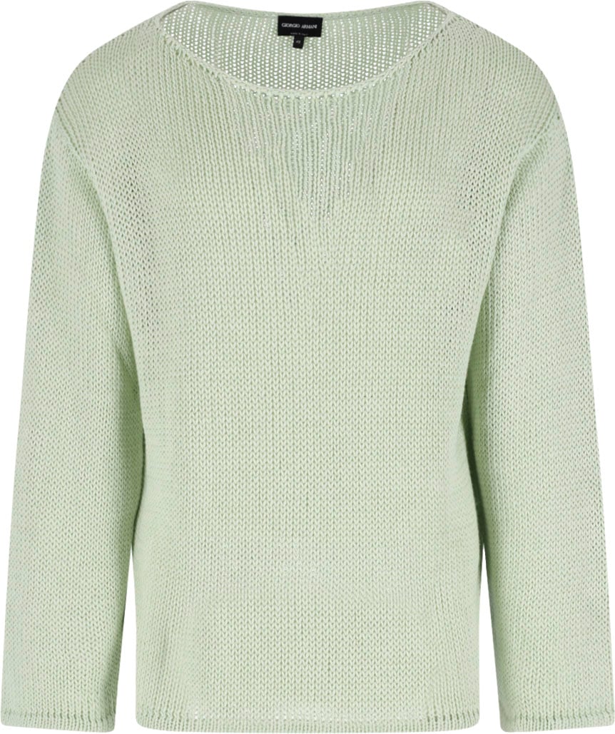 Giorgio Armani Green Round Neck Linen Blend Sweater Groen