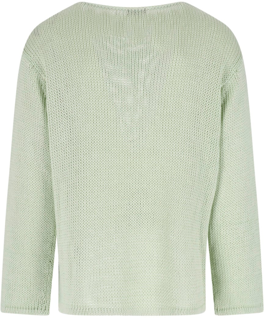 Giorgio Armani Green Round Neck Linen Blend Sweater Groen