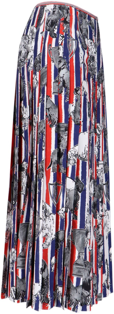 Thom Browne Multicolor Hector Dog Pleated Silk Skirt Blauw