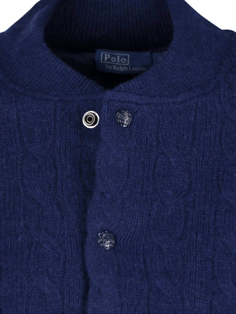 Ralph Lauren White Cropped Cable Knit Logo Jacket Blauw