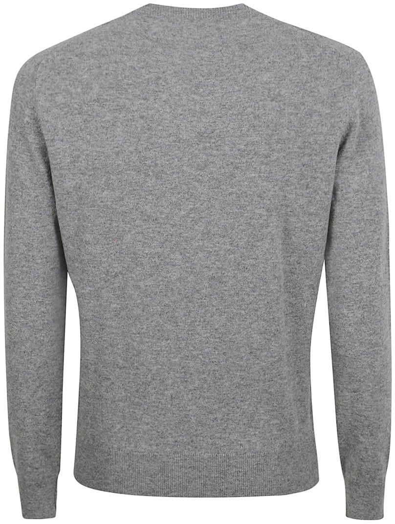 Zegna Crew Neck Cashmere Sweater With Ribbed Detailing Grijs