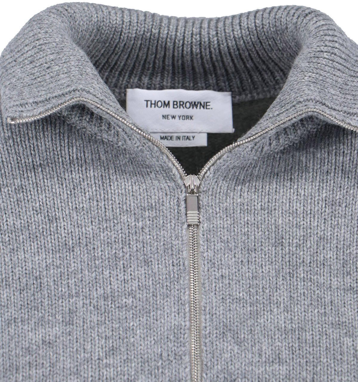Thom Browne Grey Wool Zip Sweater 4-Bar Detail Grijs