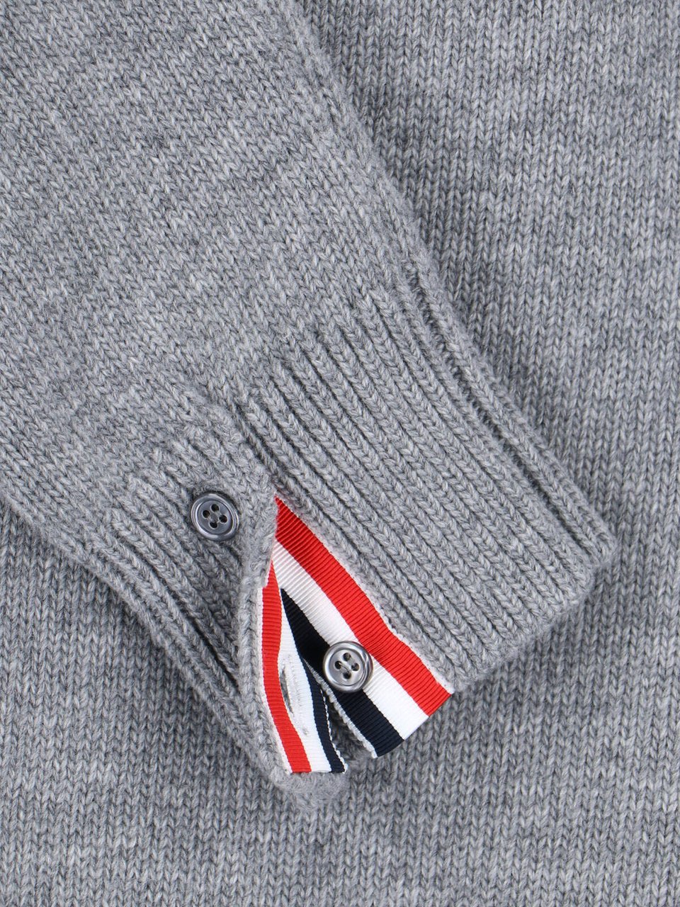Thom Browne Grey Wool Zip Sweater 4-Bar Detail Grijs