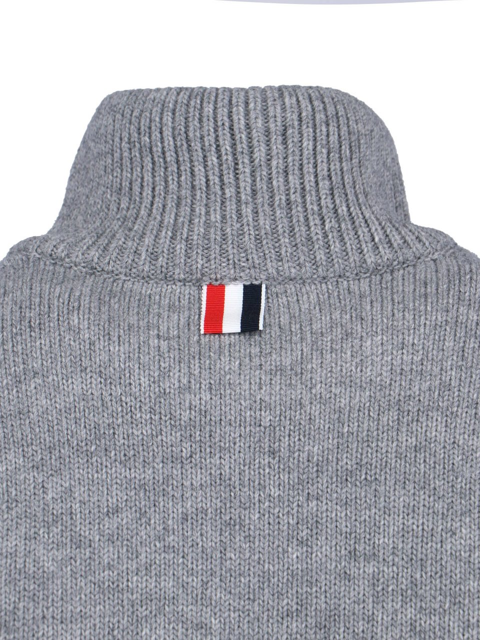 Thom Browne Grey Wool Zip Sweater 4-Bar Detail Grijs