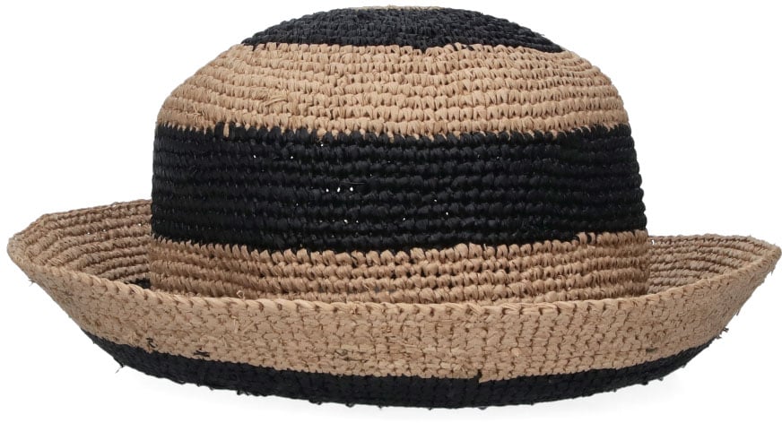 Paul Smith Beige Striped Woven Raffia Hat Neutraal
