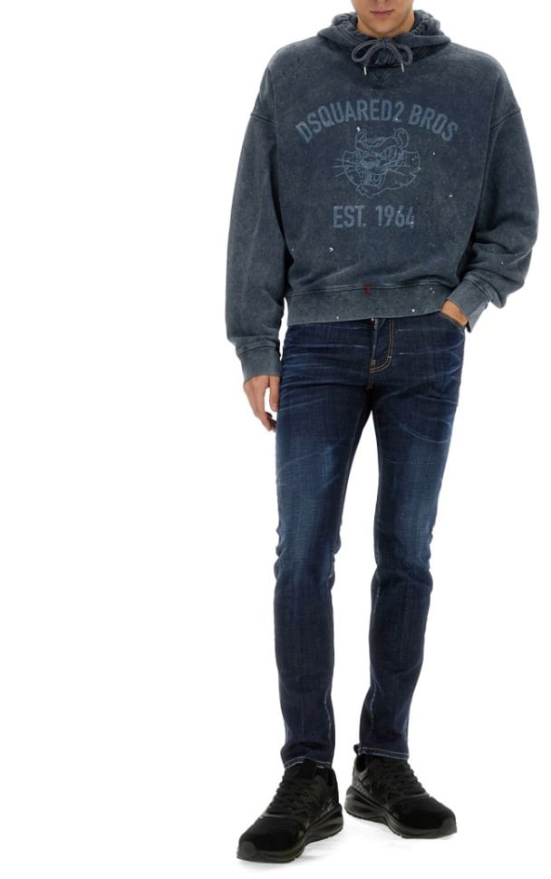 Dsquared2 Cotton Hooded Sweatshirt Blauw