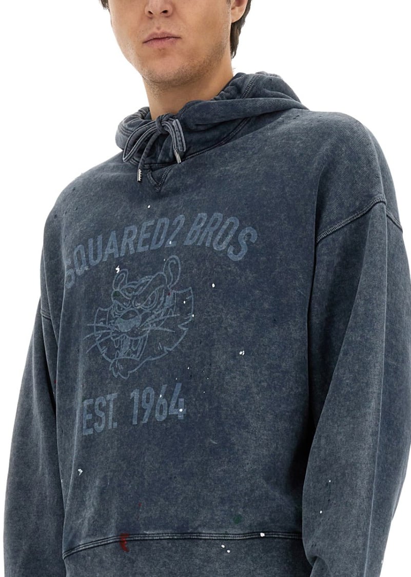 Dsquared2 Cotton Hooded Sweatshirt Blauw