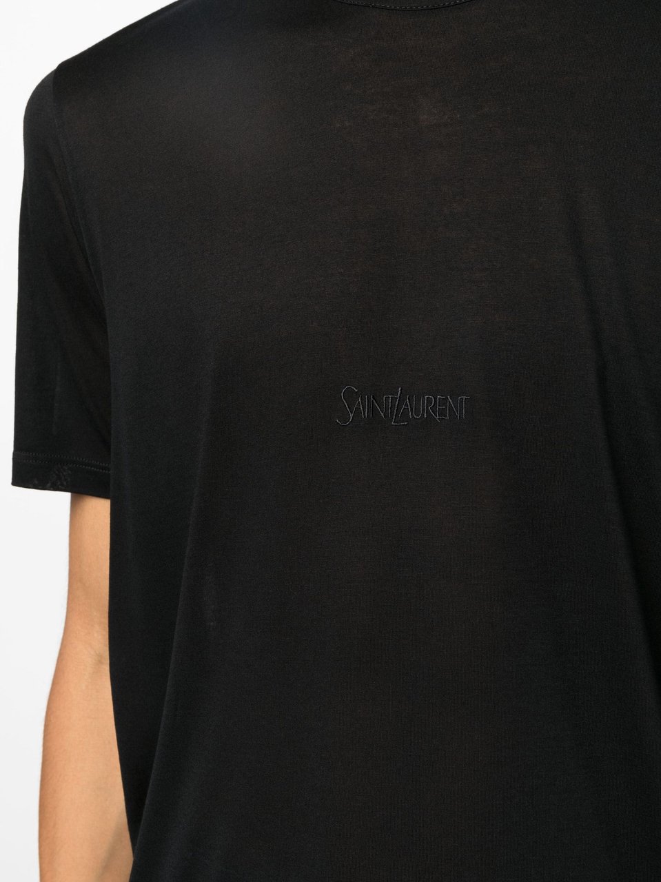 Saint Laurent Black Viscose Crew Neck T-Shirt Zwart