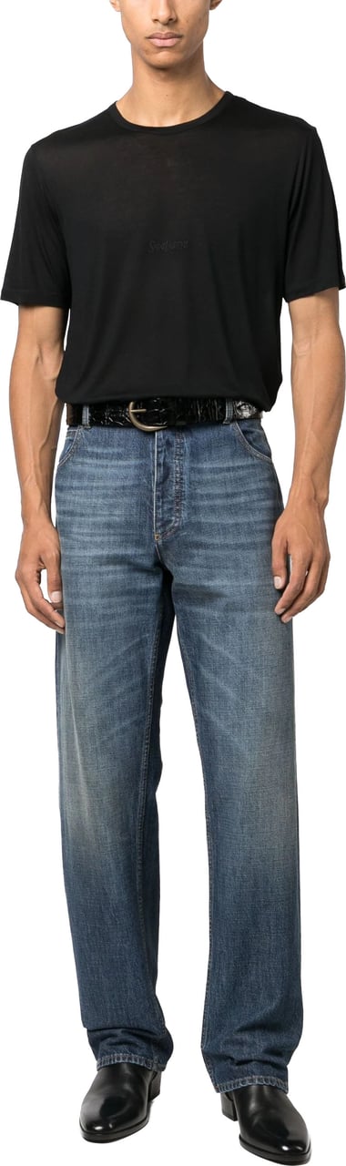 Saint Laurent Black Viscose Crew Neck T-Shirt Zwart