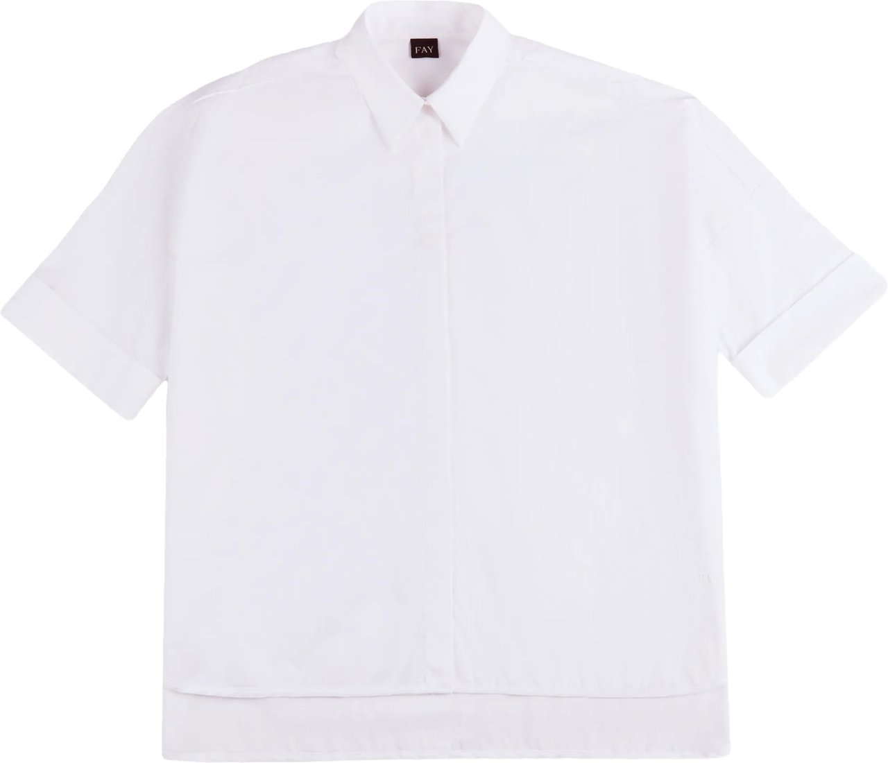 Fay Loose-Fitting White Short-Sleeved Pointed Shirt Wit