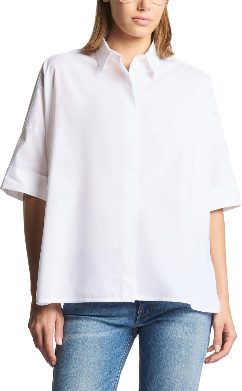 Fay Loose-Fitting White Short-Sleeved Pointed Shirt Wit