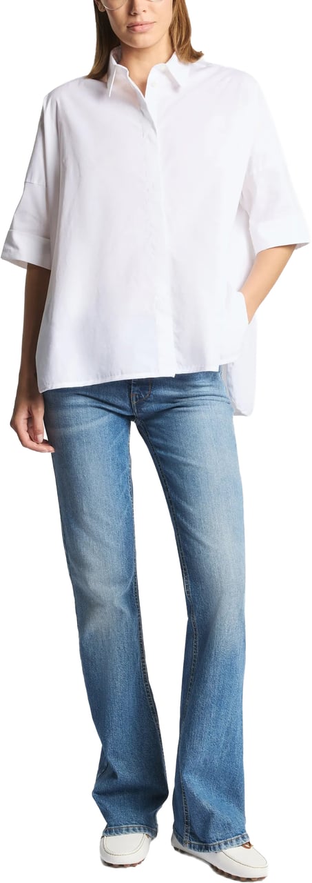 Fay Loose-Fitting White Short-Sleeved Pointed Shirt Wit