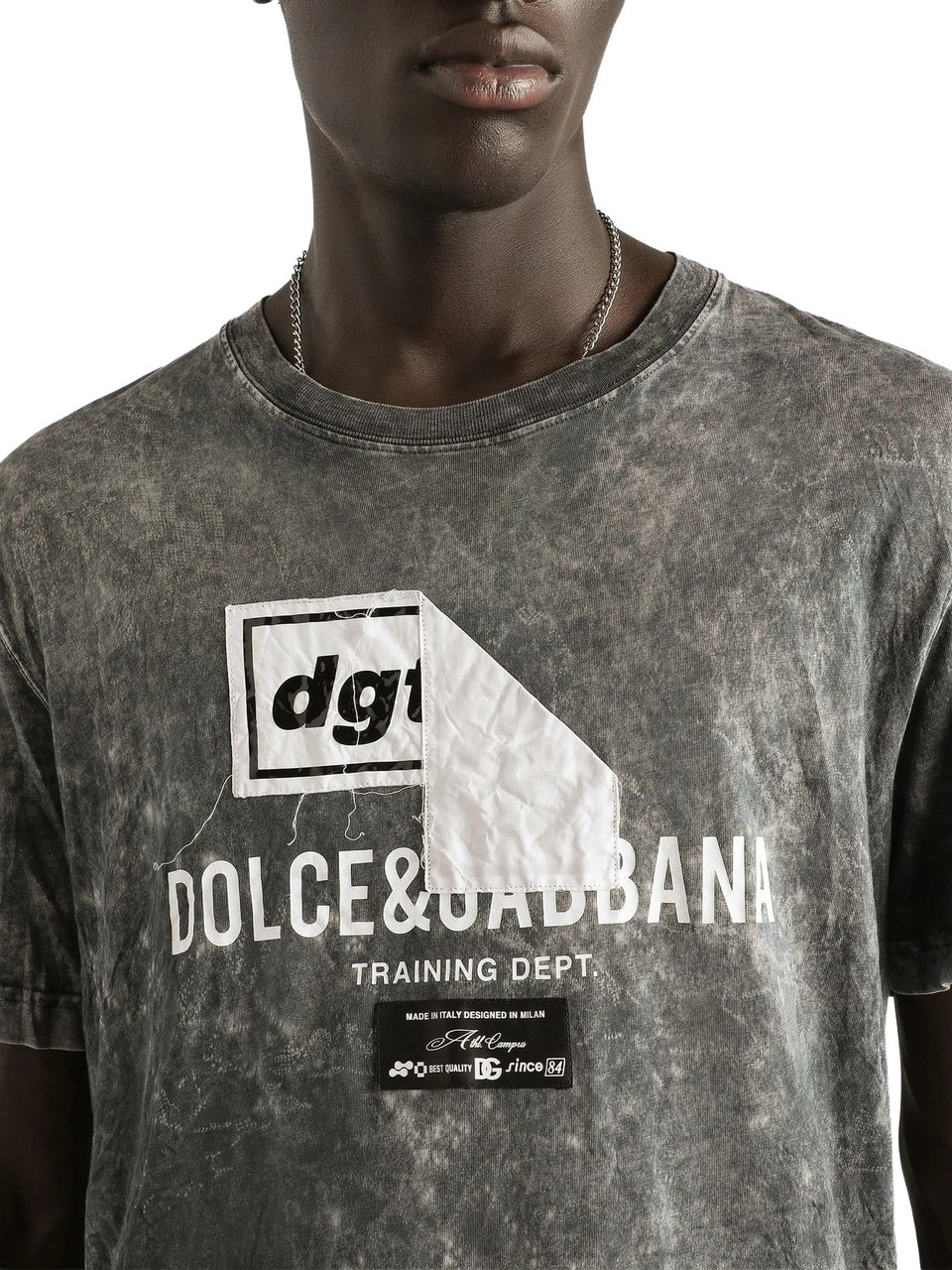 Dolce & Gabbana Washed Textured Cotton Layered Graphic T-Shirt Grijs