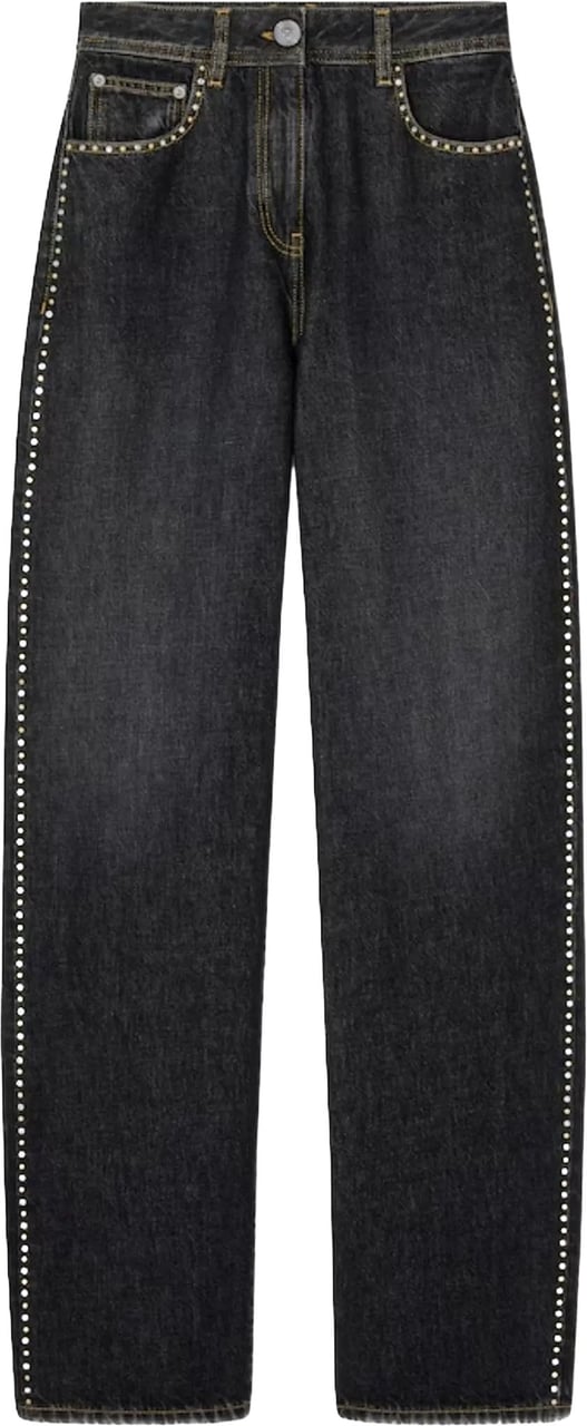 Versace Dark Washed Wide-Leg Studded Denim Jeans Zwart