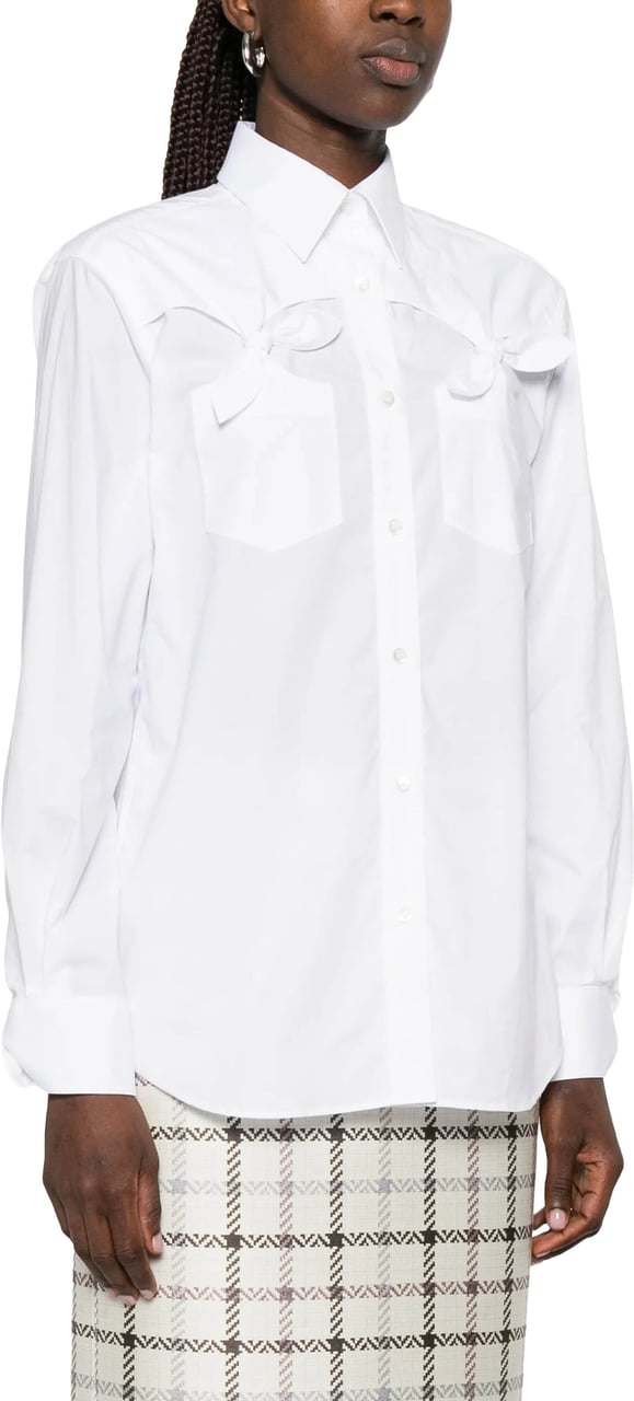 Moschino White Button-Up Shirt With Bow Pocket Details Wit