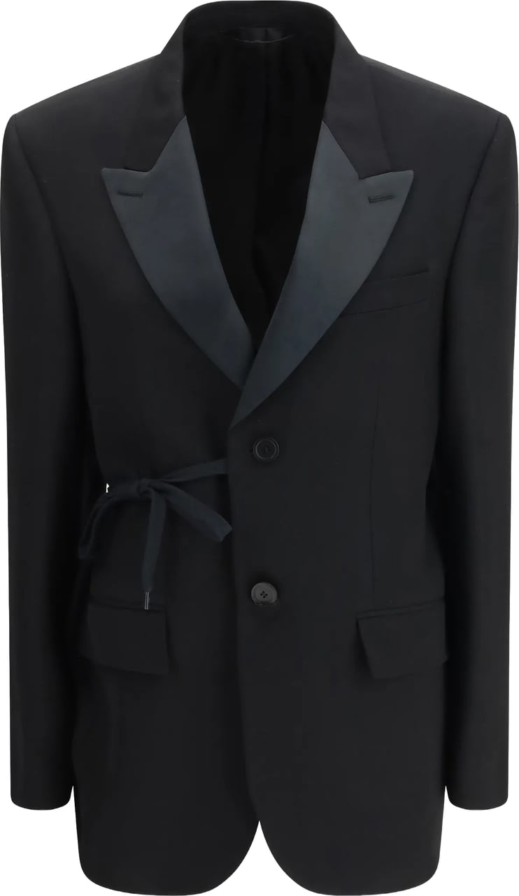 Balenciaga Black Wrap Tuxedo Satin Lapel Jacket Zwart