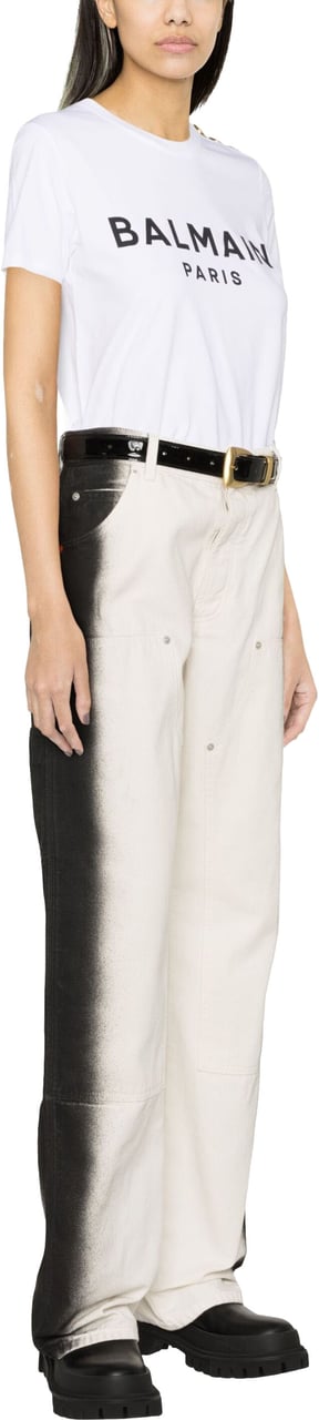 Balmain White T-Shirt Organic Gold Button T-Shirt Wit