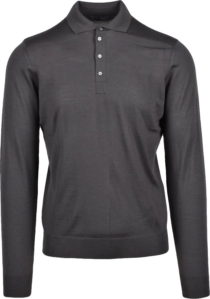 Drumohr Merino Wool Knit Polo - Stone Grijs