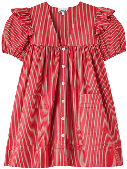 Ganni dress red stripe Rood