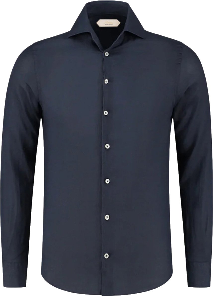 Aurélien Linen Shirt C Navy Blauw