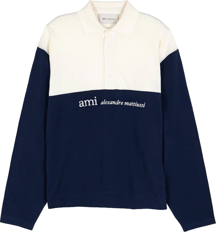 AMI Paris polo lange mouwen wit blauw logo Blauw