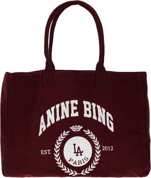 Anine Bing Leo canvas tote bag burgundy Rood