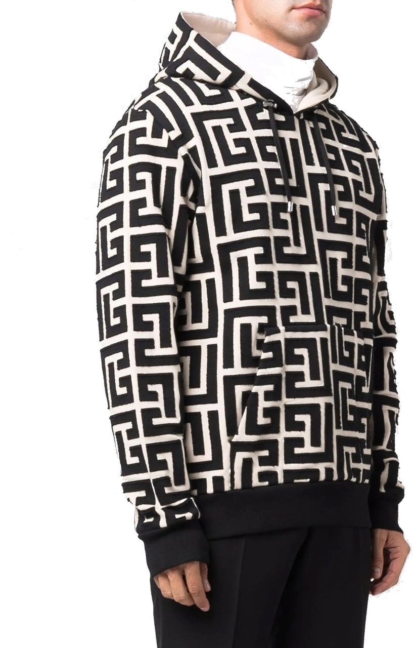 Balmain Monogrammed Hooded Sweatshirt Beige