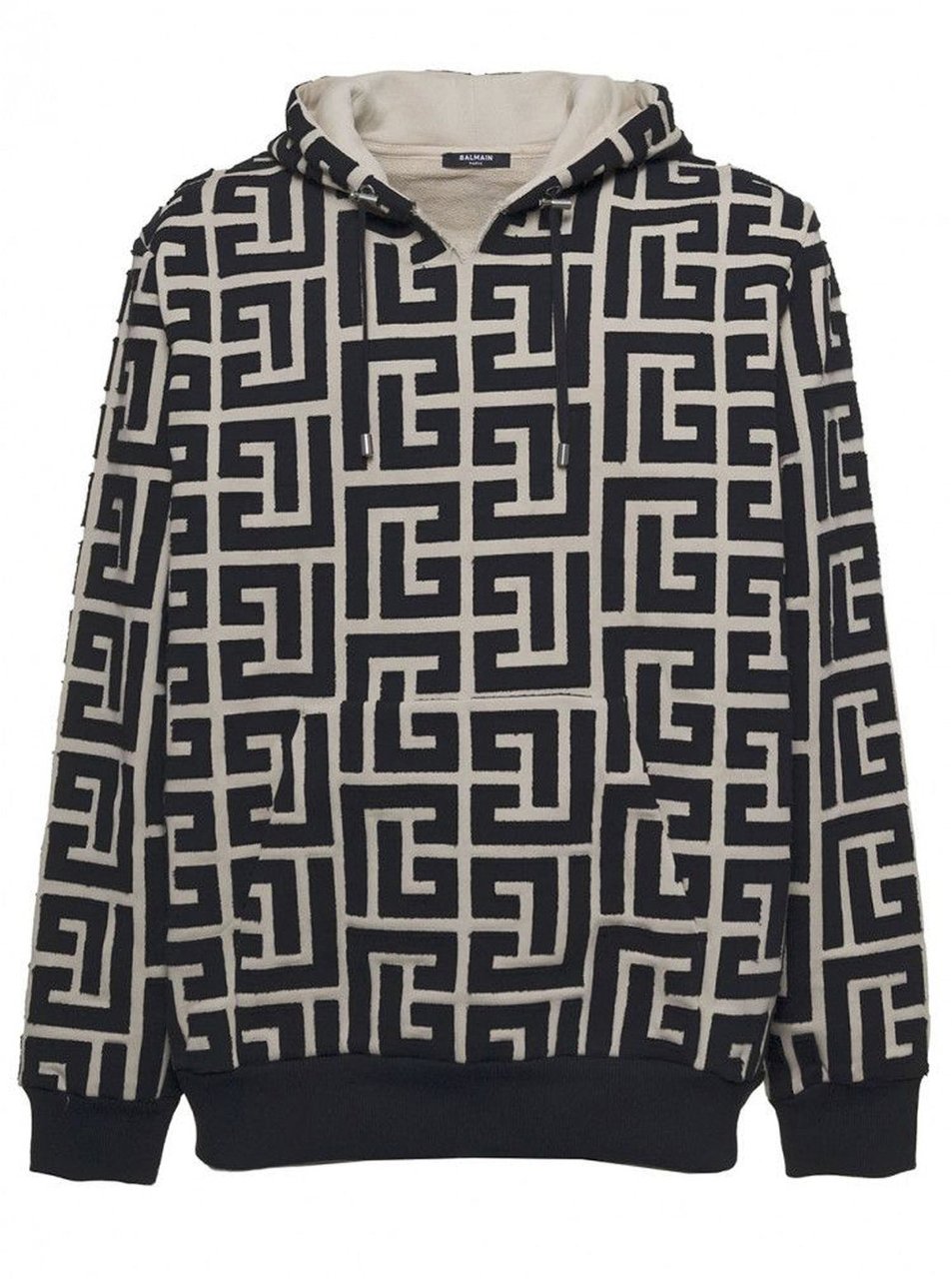 Balmain Monogrammed Hooded Sweatshirt Beige