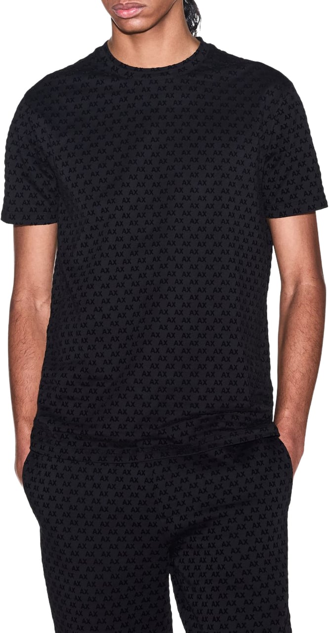 Armani Exchange T-shirt Black Allover logo Zwart