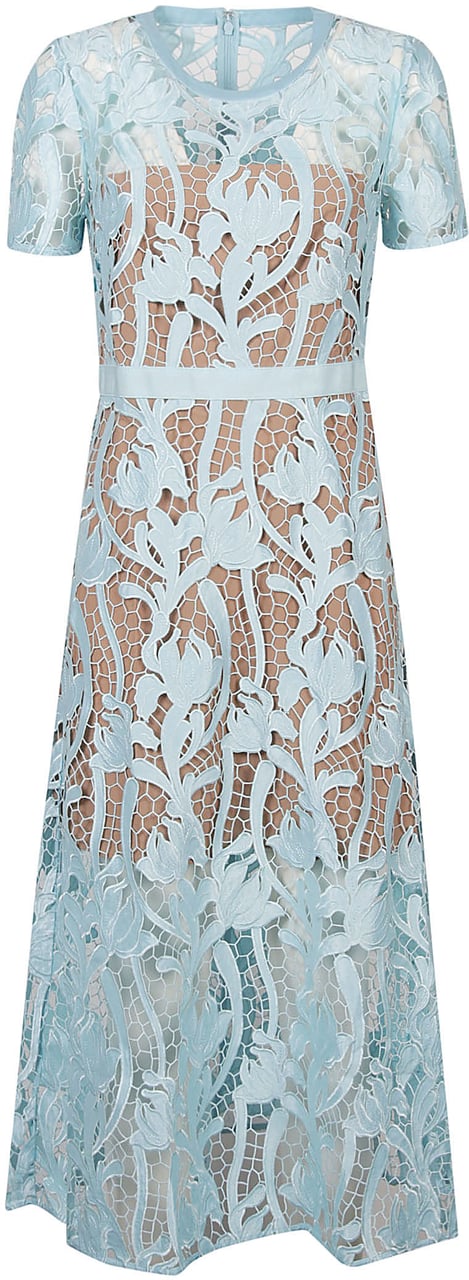 Self-Portrait Lace Midi Dress Blue Blauw