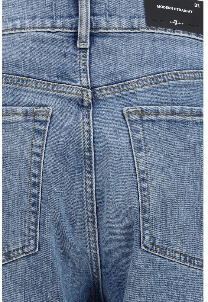 7 For All Mankind 7FOR Blue Cotton Straight-Leg Jeans Blauw