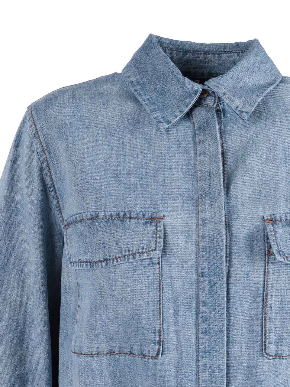 7 For All Mankind Utility Chambray Puffed Mini Dress Blauw