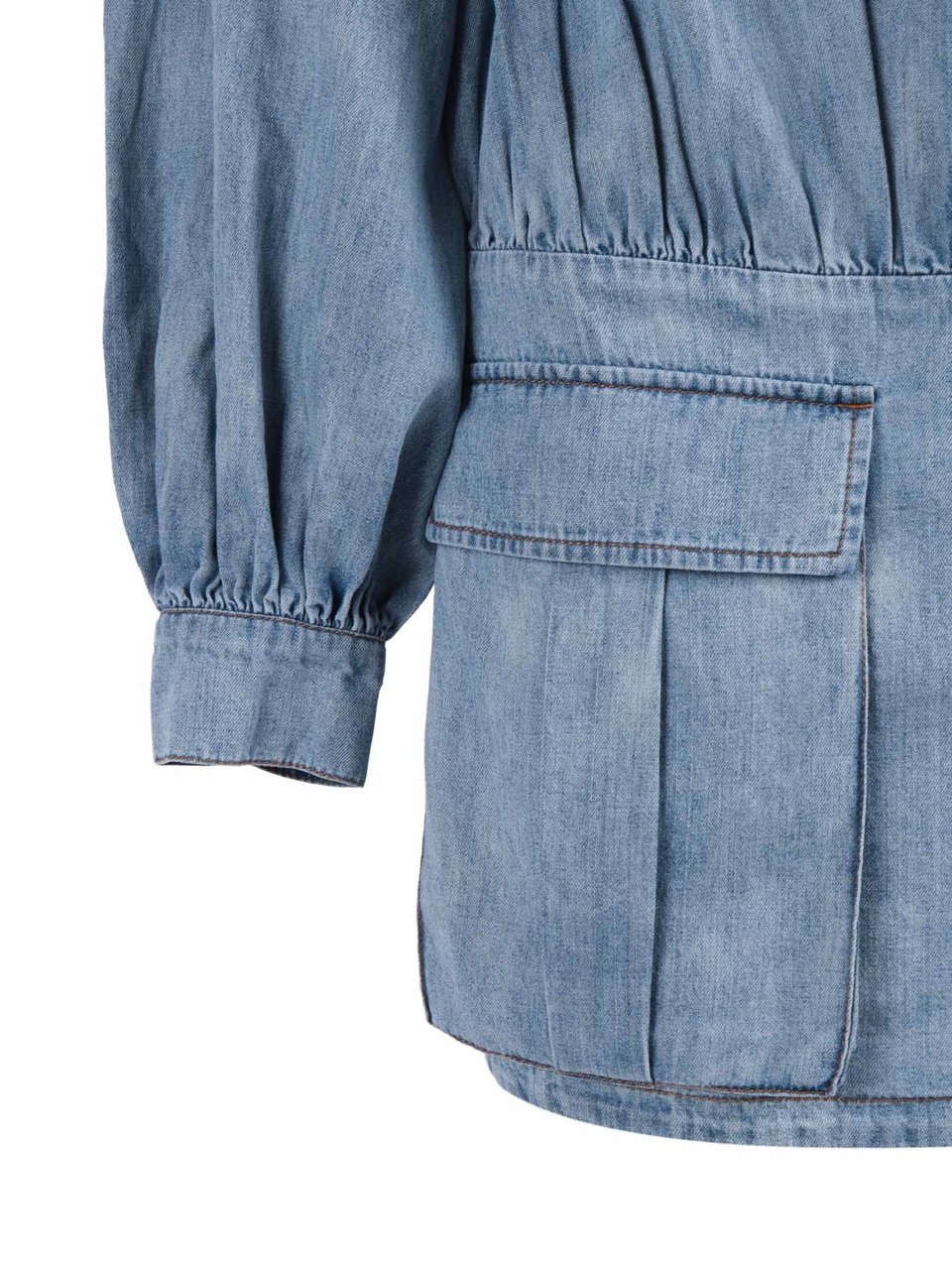 7 For All Mankind Utility Chambray Puffed Mini Dress Blauw