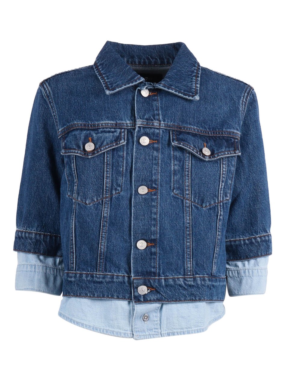 7 For All Mankind Blue Double Layer Trucker Cotton Denim Jacket Groen