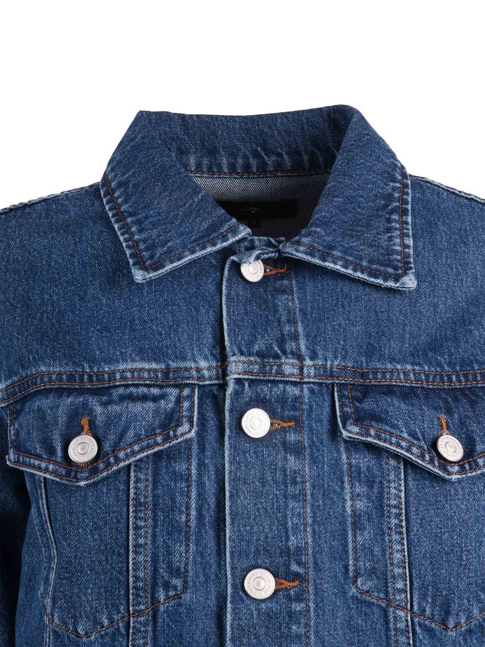 7 For All Mankind Blue Double Layer Trucker Cotton Denim Jacket Groen