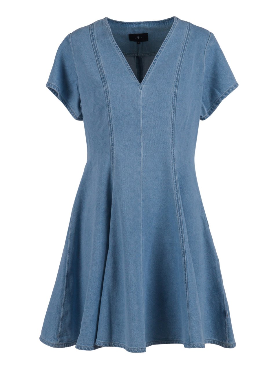 7 For All Mankind Hana Flared V Neck Mini Dress Blauw