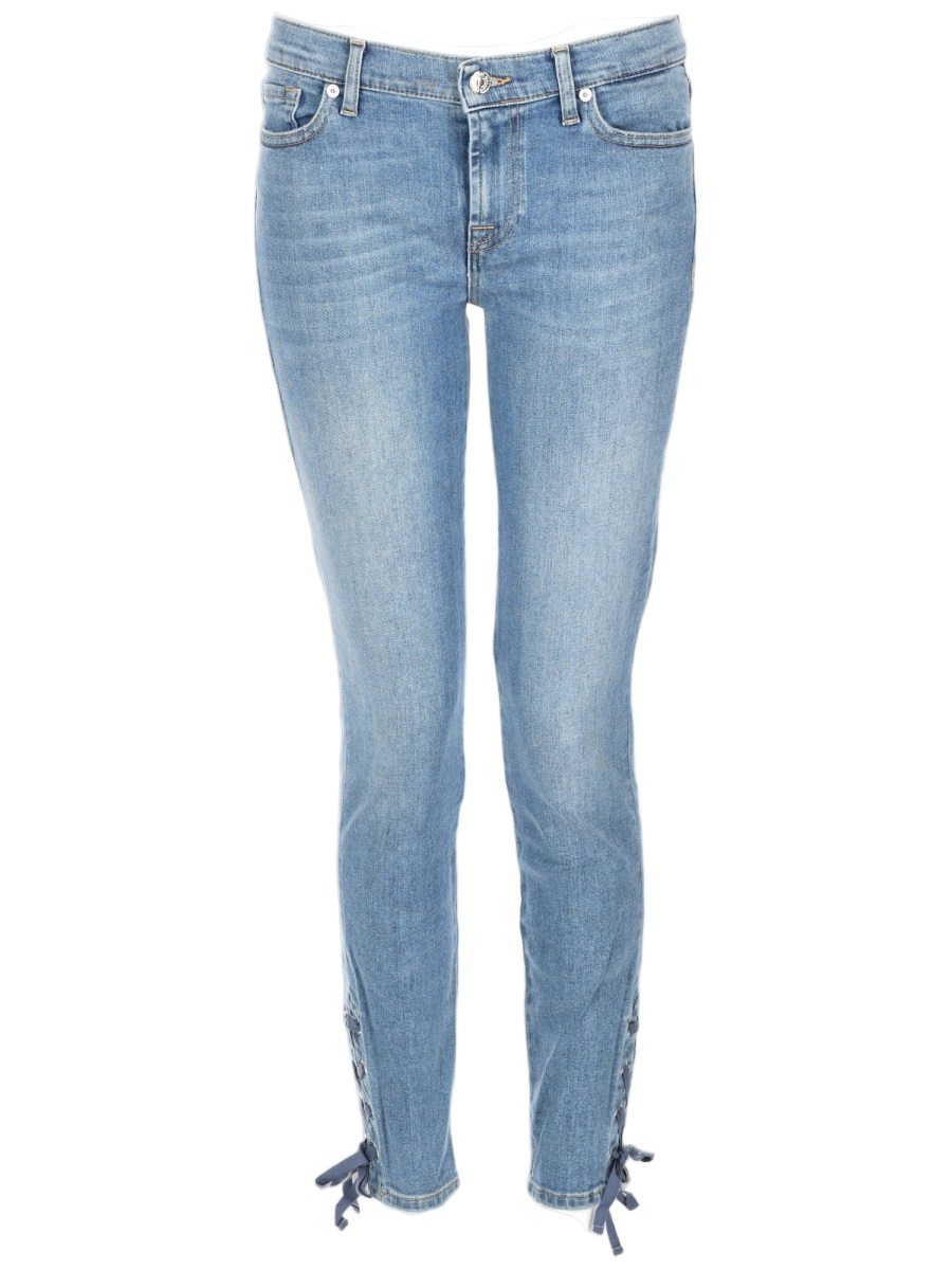 7 For All Mankind Light Blue Faded Ankle-Tie Jeans Blauw