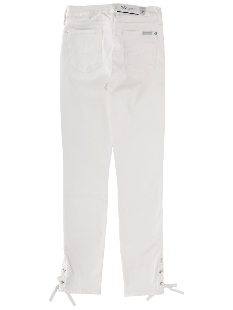 7 For All Mankind Cropped White Jeans With Lace-Up Hem Details Wit