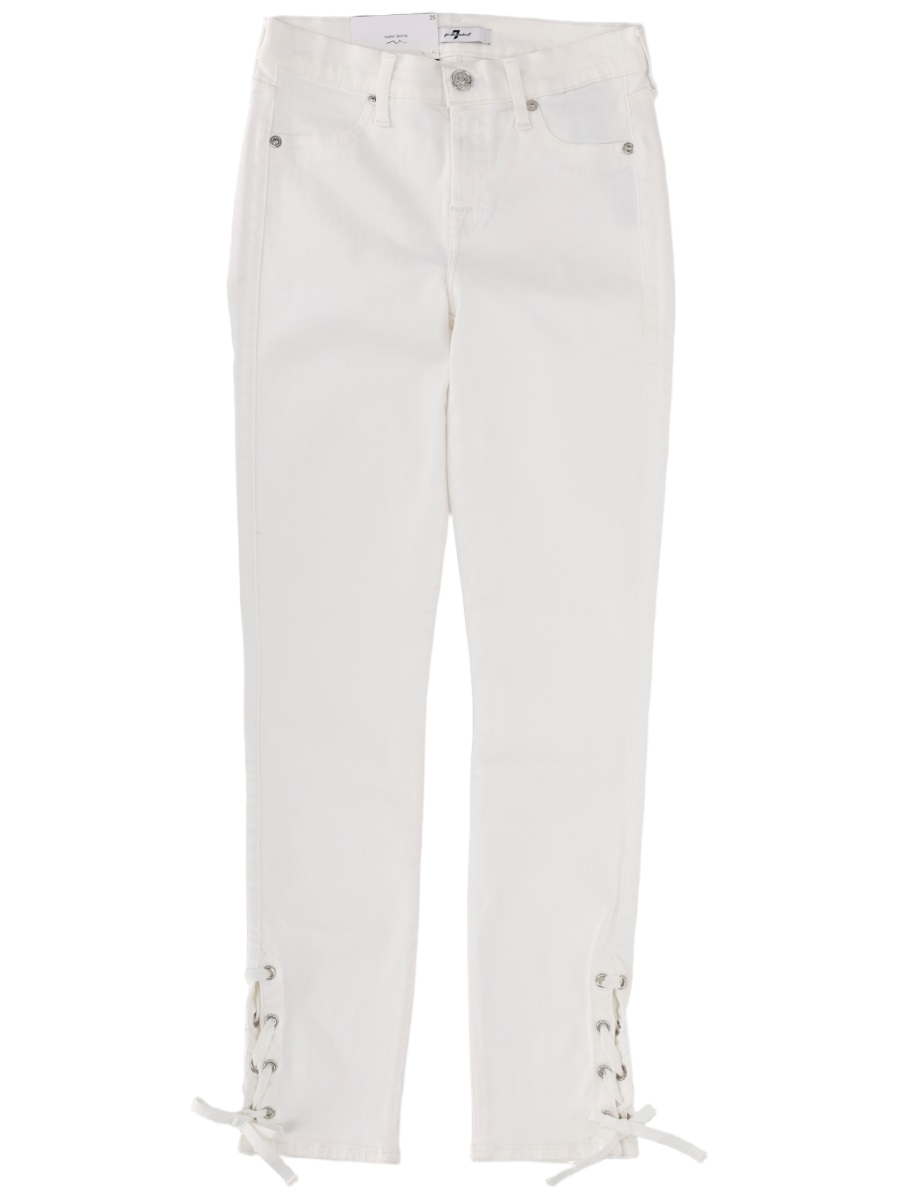 7 For All Mankind Cropped White Jeans With Lace-Up Hem Details Wit