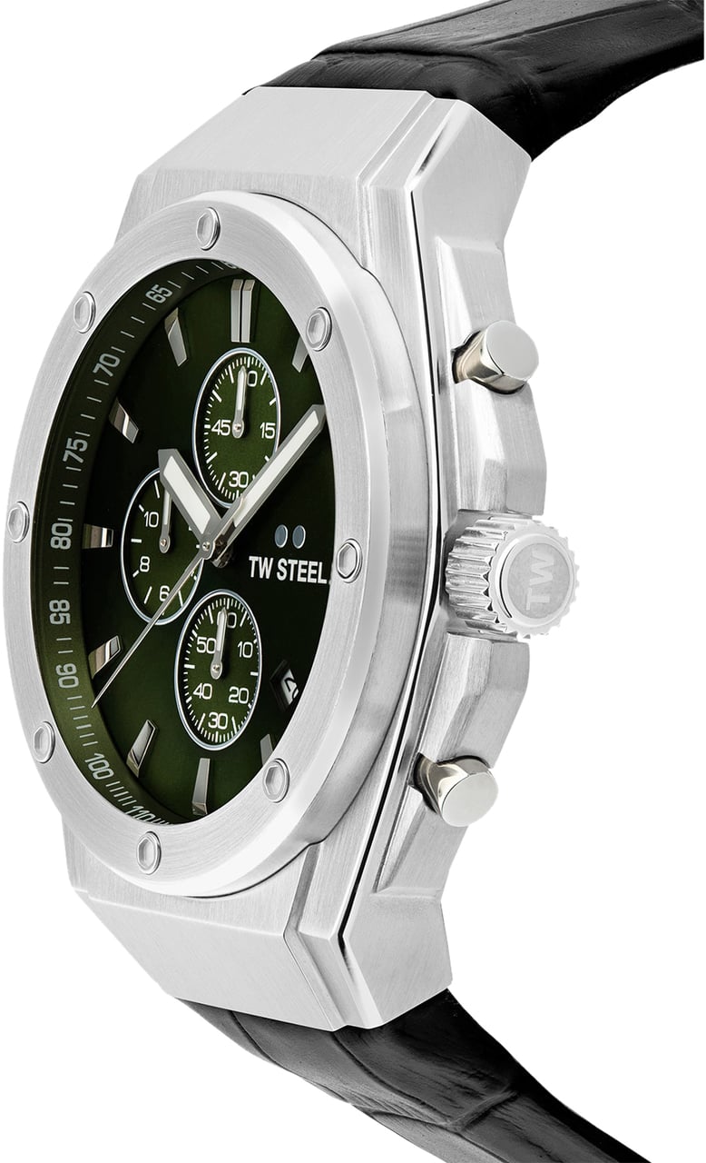 TW Steel TW Steel TWCE4101 CEO Tech Steel Chrono Zwart Leer 44mm Zilver