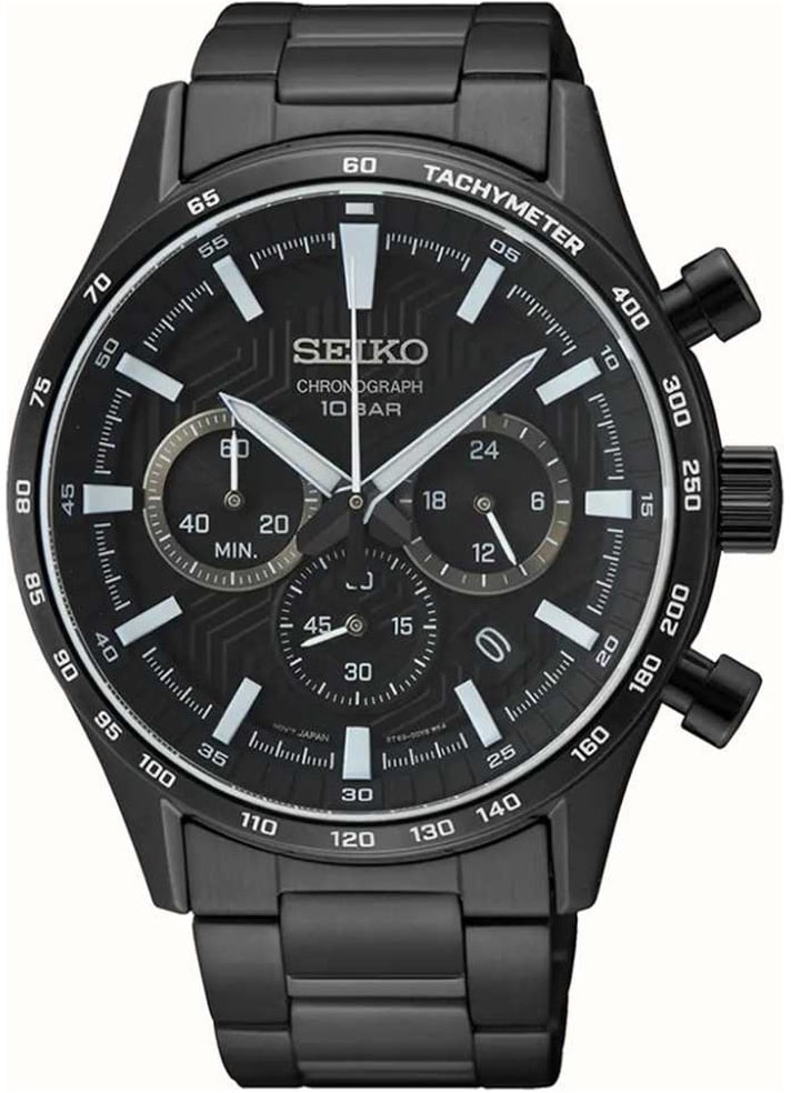 Seiko HEREN CHRONO NEW LINK HC BRACELET ZWART 100M WR SSB415P1 Zwart