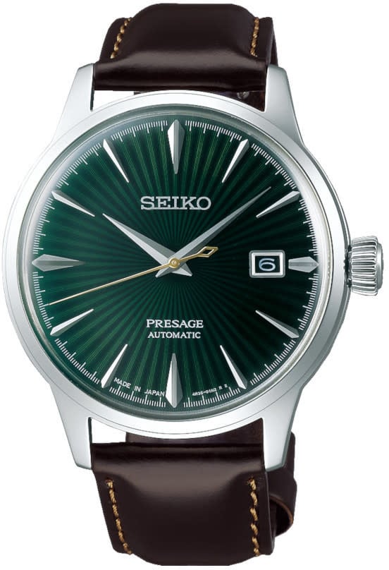 Seiko PRESAGE HEREN AUTOMATIC BRUIN LEER GROEN 50M WR SRPD37J1 Zilver