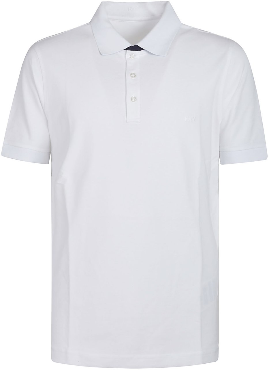 Fay Short Sleeve Double Collar Bicolor Polo Shirt White Wit