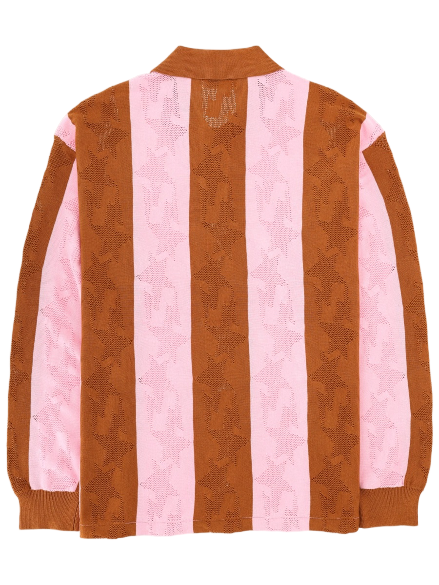 A BATHING APE Pink Striped Cotton Jacquard Polo Shirt Bruin