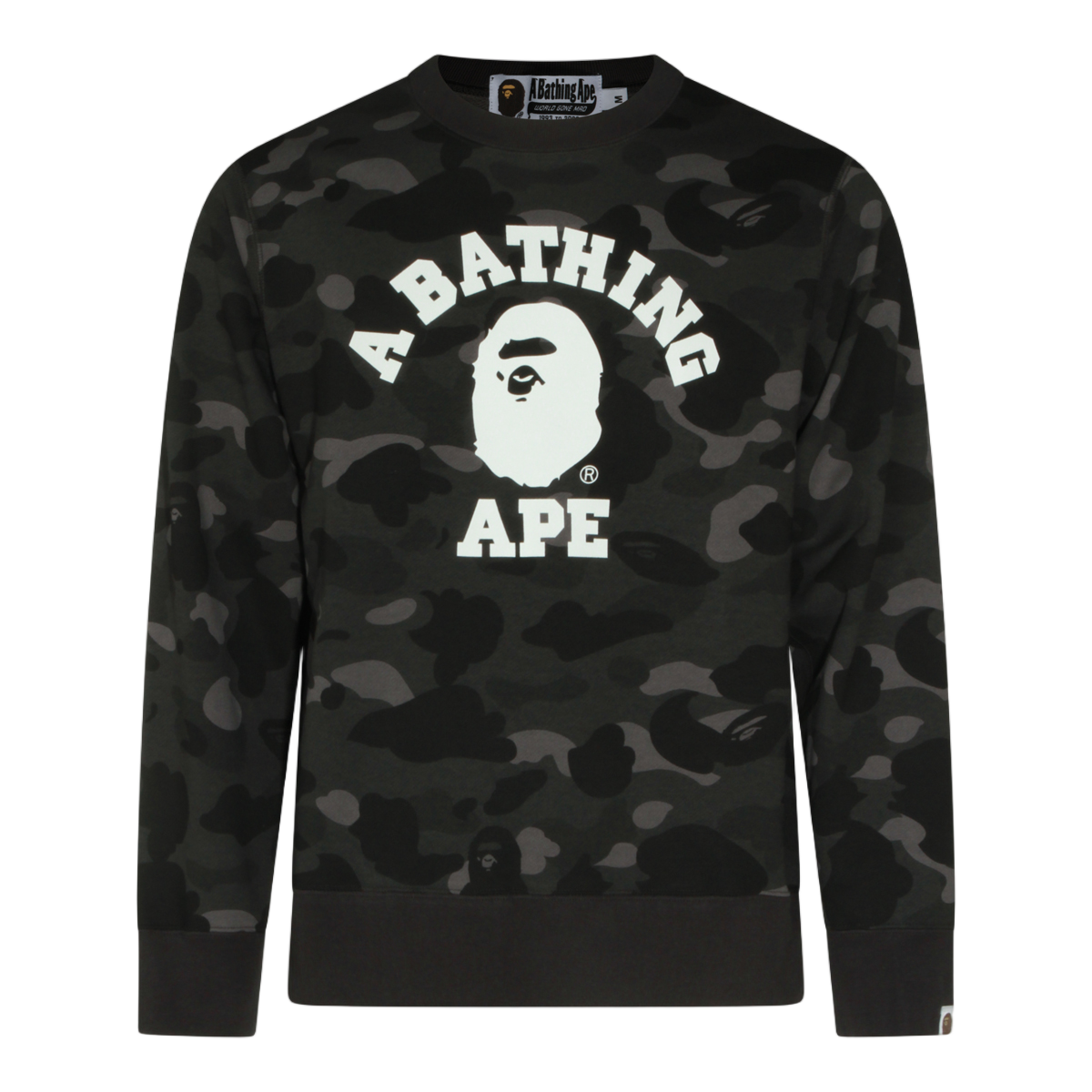 A BATHING APE Dark Camouflage Knit Sweatshirt With Bold Graphic Zwart