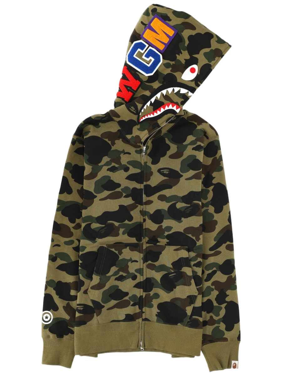 A BATHING APE Shark Camouflage Cotton Zip-Up Hoodie Zwart